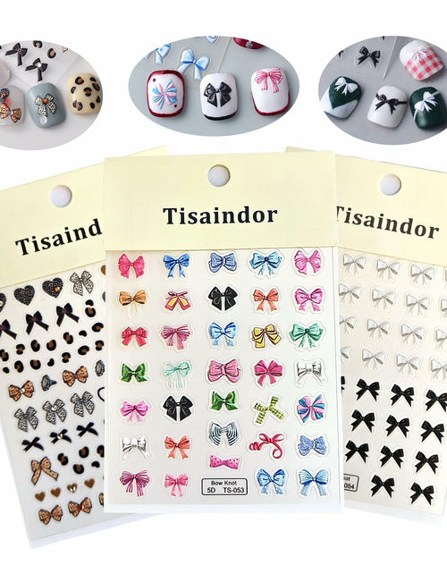 Load image into Gallery viewer, Tisaindor 5D Embossed Bow Nail Art Stickers 3 Sheets Colorful Self Adhesive
