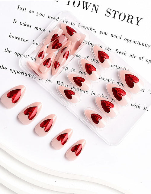 Load image into Gallery viewer, Valentine's Day Press On Nails Red French Tip Heart Design 24PCS Medium Size
