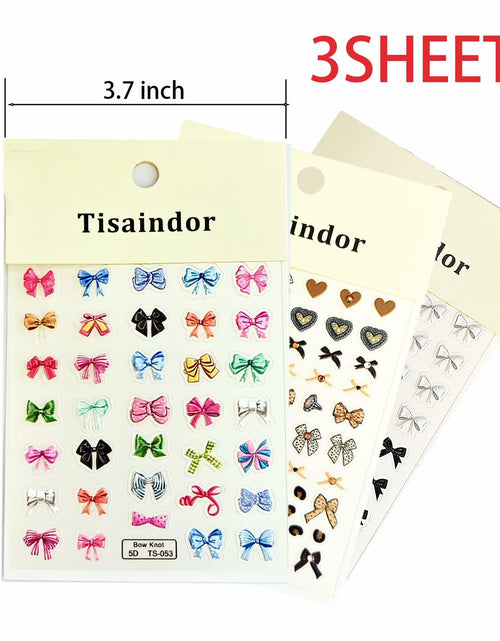 Load image into Gallery viewer, Tisaindor 5D Embossed Bow Nail Art Stickers 3 Sheets Colorful Self Adhesive
