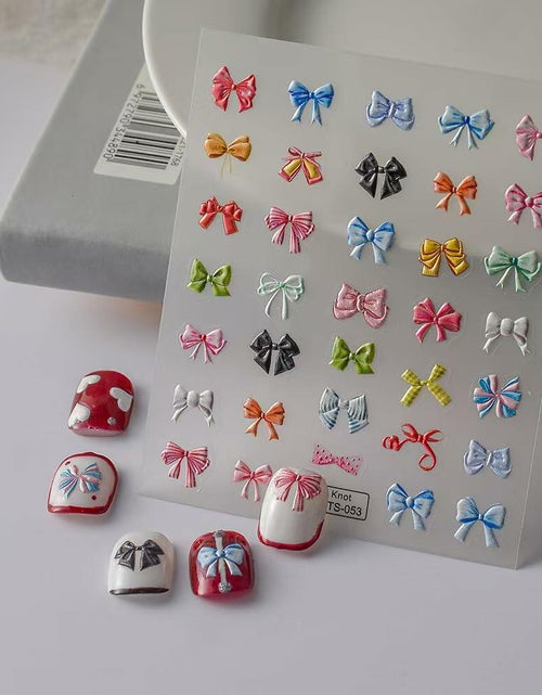 Load image into Gallery viewer, Tisaindor 5D Embossed Bow Nail Art Stickers 3 Sheets Colorful Self Adhesive
