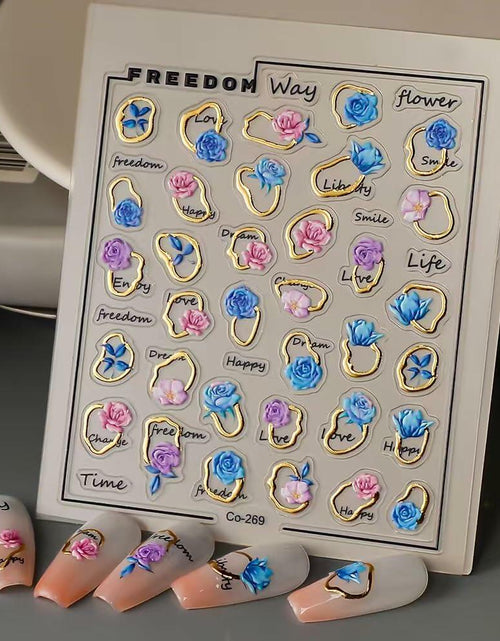 Load image into Gallery viewer, Tisaindor 5D Embossed Flower Nail Art Stickers 3 Sheets Rose Colorful
