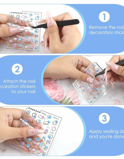 Load image into Gallery viewer, Tisaindor 5D Embossed Flower Nail Art Stickers 3 Sheets Rose Colorful
