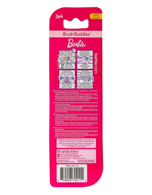 Load image into Gallery viewer, Brush Buddies Barbie Kids Toothbrush 3 Pack Soft Bristle Multi-Colored
