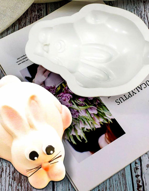 Load image into Gallery viewer, Easter Bunny 3D Silicone Cake Mold White with 2 Wooden Hammers
