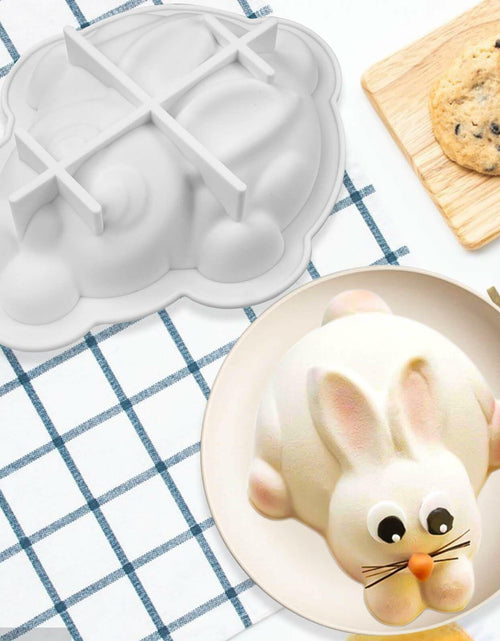 Load image into Gallery viewer, Easter Bunny 3D Silicone Cake Mold White with 2 Wooden Hammers
