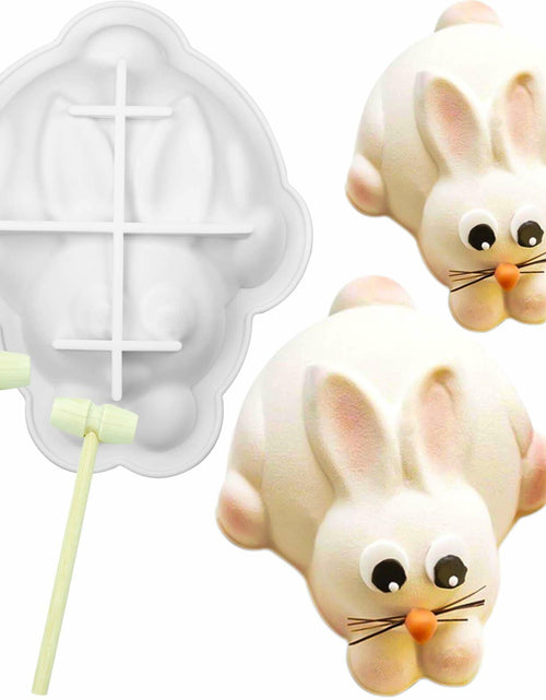 Load image into Gallery viewer, Easter Bunny 3D Silicone Cake Mold White with 2 Wooden Hammers
