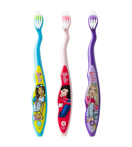 Brush Buddies Barbie Kids Toothbrush 3 Pack Soft Bristle Multi-Colored