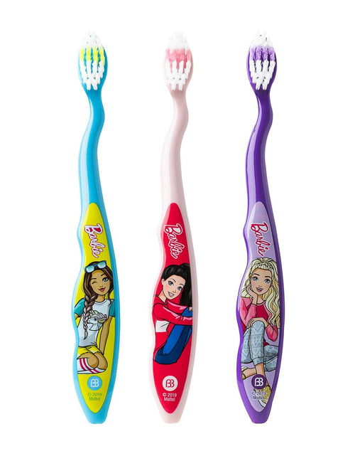 Load image into Gallery viewer, Brush Buddies Barbie Kids Toothbrush 3 Pack Soft Bristle Multi-Colored
