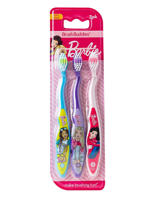 Load image into Gallery viewer, Brush Buddies Barbie Kids Toothbrush 3 Pack Soft Bristle Multi-Colored
