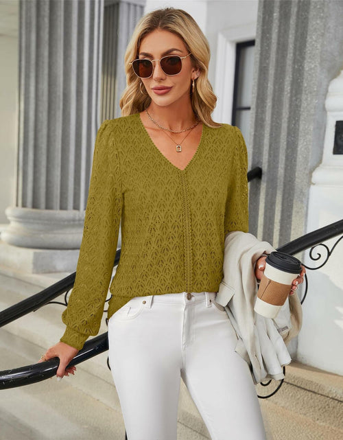 Load image into Gallery viewer, Timeson Women's Lace Knit V Neck Long Sleeve Shirt Green Size XL
