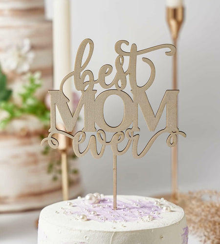 Wlropted Happy Mother's Day Wooden Cake Topper Best Mom Party Decor