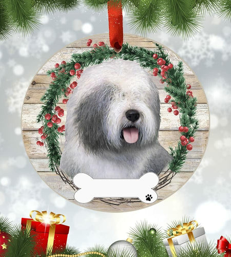 E&S Imports Old English Sheepdog Ceramic Ornament DIY Personalizable Glazed