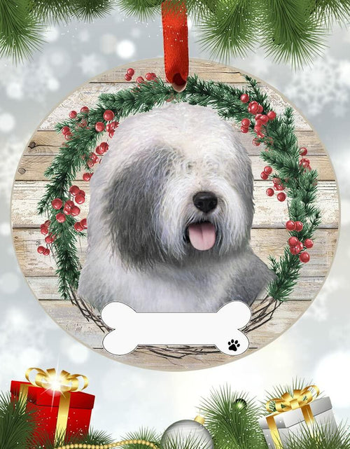 Load image into Gallery viewer, E&amp;S Imports Old English Sheepdog Ceramic Ornament DIY Personalizable Glazed
