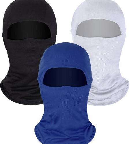 Ski Mask Balaclava Full Face Windproof 3 Pieces Size Medium White, Blue, Black