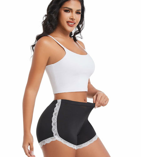 Aesphelia Sexy Lace Trim Anti-Chafing Shorts Black Size M