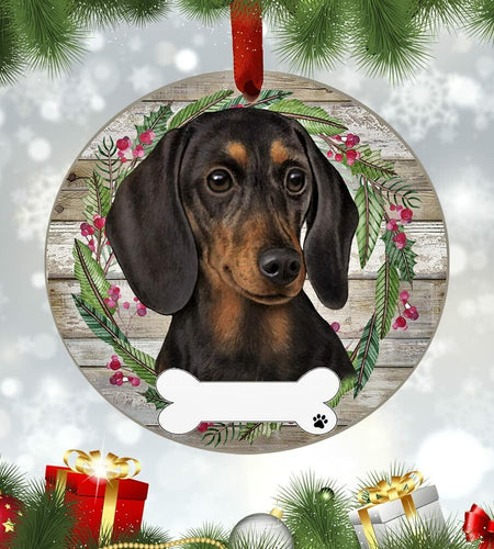 E&S Imports Black Dachshund Ceramic Ornament Round Glazed Finish