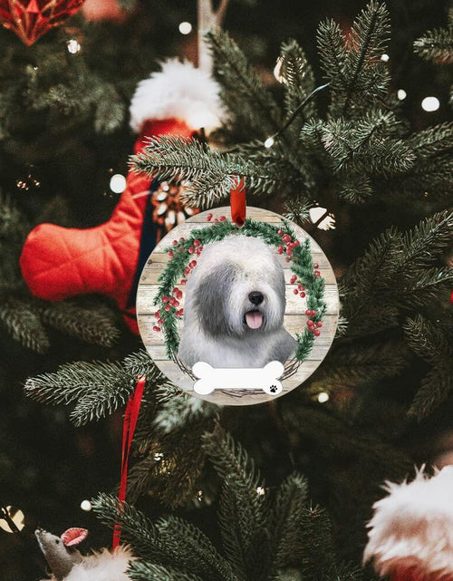 Load image into Gallery viewer, E&amp;S Imports Old English Sheepdog Ceramic Ornament DIY Personalizable Glazed
