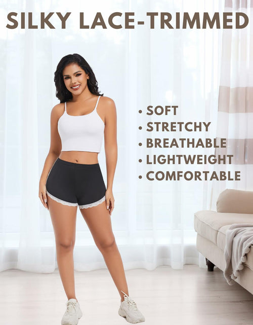 Load image into Gallery viewer, Aesphelia Sexy Lace Trim Anti-Chafing Shorts Black Size M
