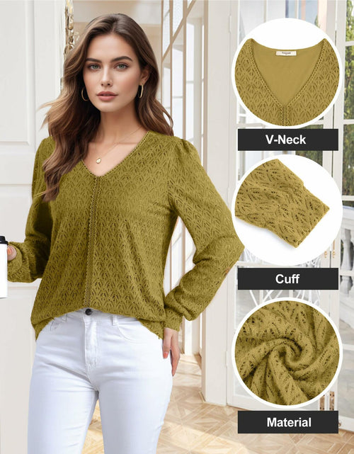Load image into Gallery viewer, Timeson Women's Lace Knit V Neck Long Sleeve Shirt Green Size XL
