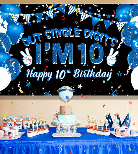 Ushinemi 10th Birthday Banner Boys Party Supplies 6x3.6ft Double Digits