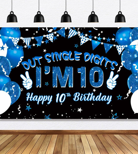 Ushinemi 10th Birthday Banner Boys Party Supplies 6x3.6ft Double Digits
