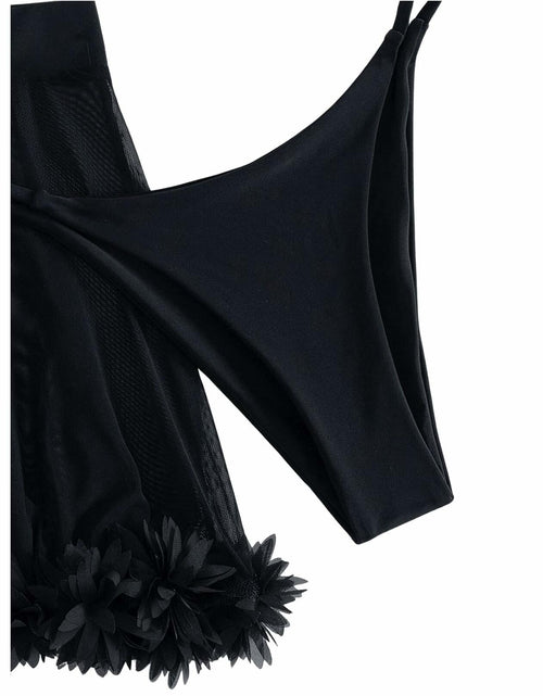 Load image into Gallery viewer, OYOANGLE Women's 3-Piece Halter Triangle Bikini Swimsuit Mesh Skirt Black M
