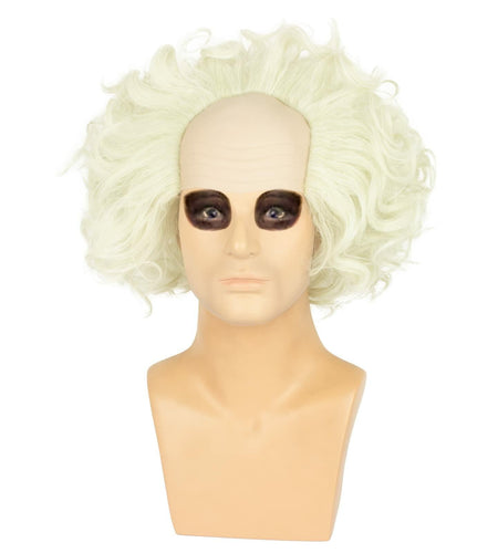 WeKen Unisex Short Bald Wig Halloween Cosplay White Mixed Light Green