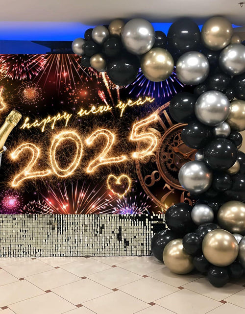 Load image into Gallery viewer, New Year 2025 Backdrop 10x8ft Champagne Clock Firework Photo Booth
