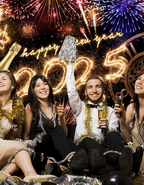 Load image into Gallery viewer, New Year 2025 Backdrop 10x8ft Champagne Clock Firework Photo Booth
