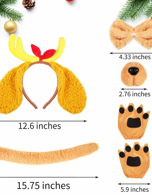 Load image into Gallery viewer, PAJXNJC Deer Antler Headband Set Dog Ears Nose Bow Tie Tail Gloves Yellow
