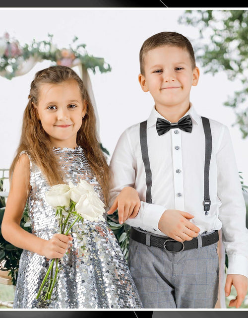 Load image into Gallery viewer, Neptniopllab Boys Metallic Leather Bow Tie Adjustable Black Size 4-12
