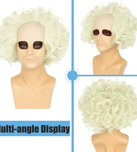WeKen Unisex Short Bald Wig Halloween Cosplay White Mixed Light Green