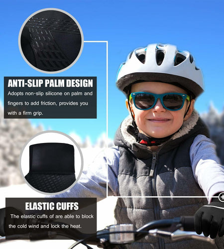 VigorGlove Kids Running Thermal Fleece Touch Screen Gloves Black Size S