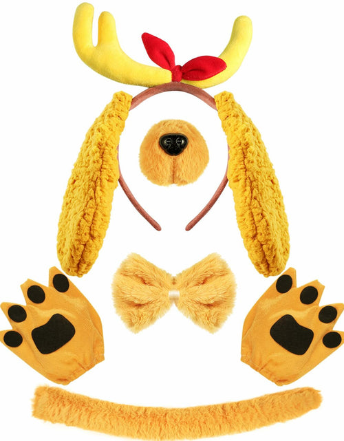 Load image into Gallery viewer, PAJXNJC Deer Antler Headband Set Dog Ears Nose Bow Tie Tail Gloves Yellow
