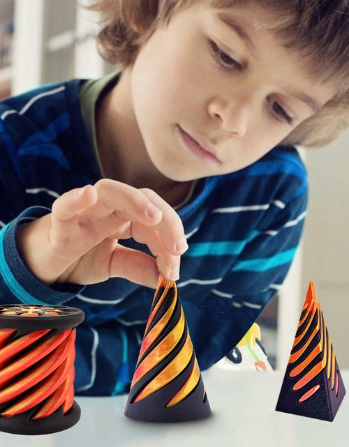 Load image into Gallery viewer, Spiral Fidget Toy Impossible Pyramid Passthrough Sculpture Red-Gold 3D Printed

