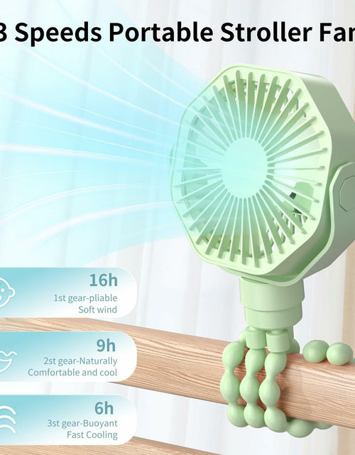 Load image into Gallery viewer, Lerat Portable Stroller Fan 3-Speed Rechargeable Clip-On Green
