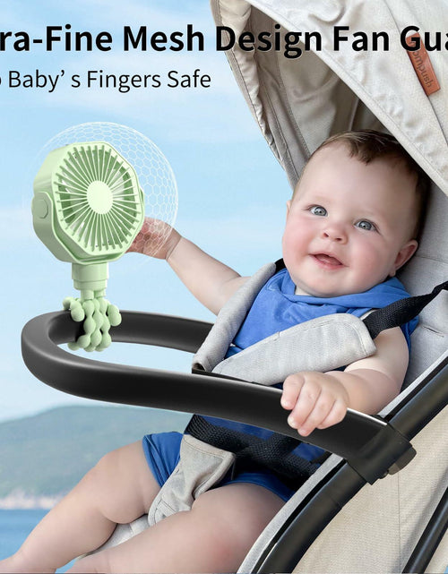 Load image into Gallery viewer, Lerat Portable Stroller Fan 3-Speed Rechargeable Clip-On Green
