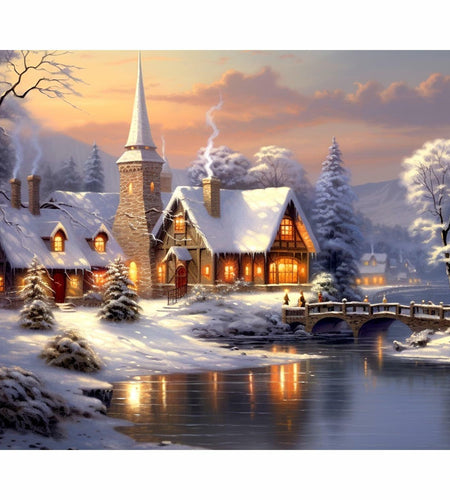 Rousp Christmas Diamond Painting Kit Winter Village 16x20 inch