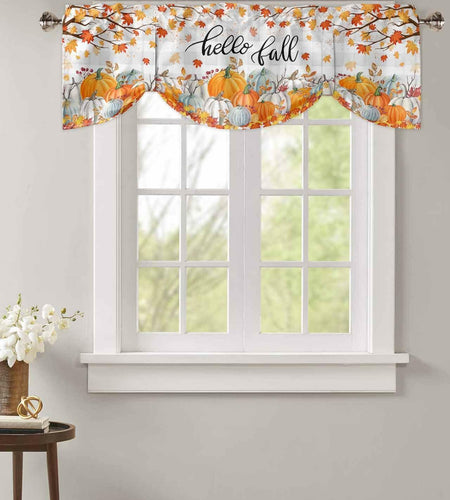 RisQiten Hello Fall Tie Up Valance Curtains Orange 54x18