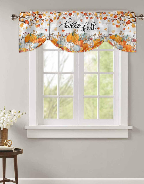Load image into Gallery viewer, RisQiten Hello Fall Tie Up Valance Curtains Orange 54x18
