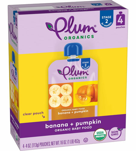 BestBy01/25 Stage 2 Organic Baby Food Banana and Pumpkin 4 oz Pouch Pack of 4
