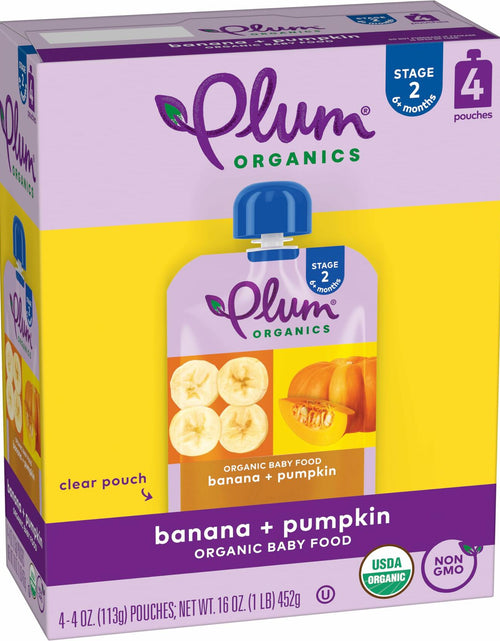 Load image into Gallery viewer, BestBy01/25 Stage 2 Organic Baby Food Banana and Pumpkin 4 oz Pouch Pack of 4
