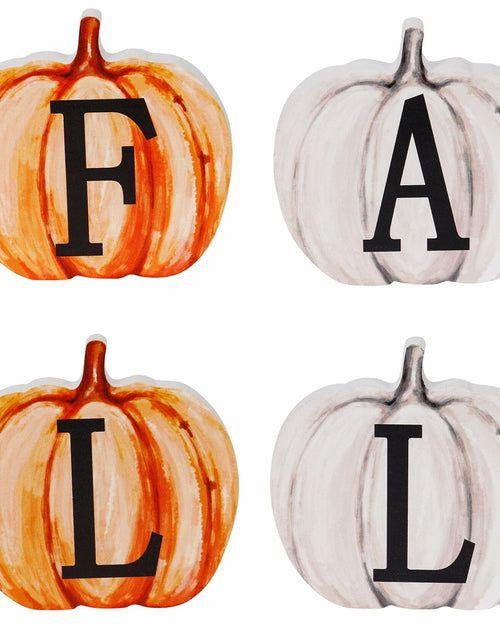 Load image into Gallery viewer, Popest 4 PCS Fall Pumpkin Decor Wood Sign Block Set White Farmhouse
