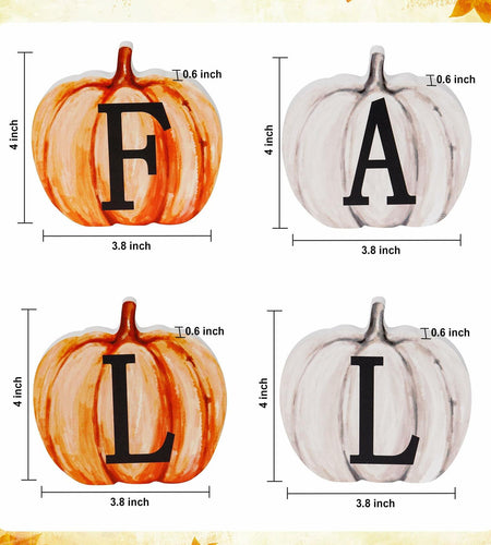 Popest 4 PCS Fall Pumpkin Decor Wood Sign Block Set White Farmhouse