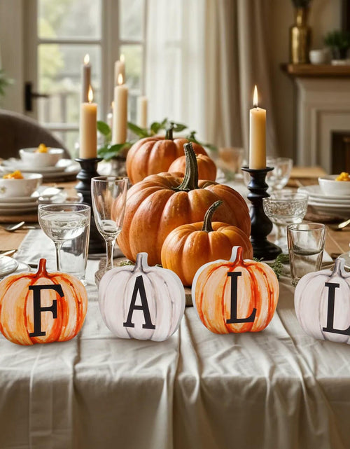 Load image into Gallery viewer, Popest 4 PCS Fall Pumpkin Decor Wood Sign Block Set White Farmhouse
