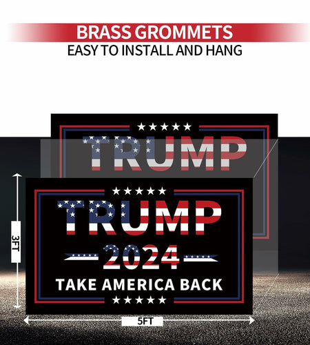 Trump 2024 Flag 3x5 Double Sided 3 Ply UV Resistant Black Brass Grommets