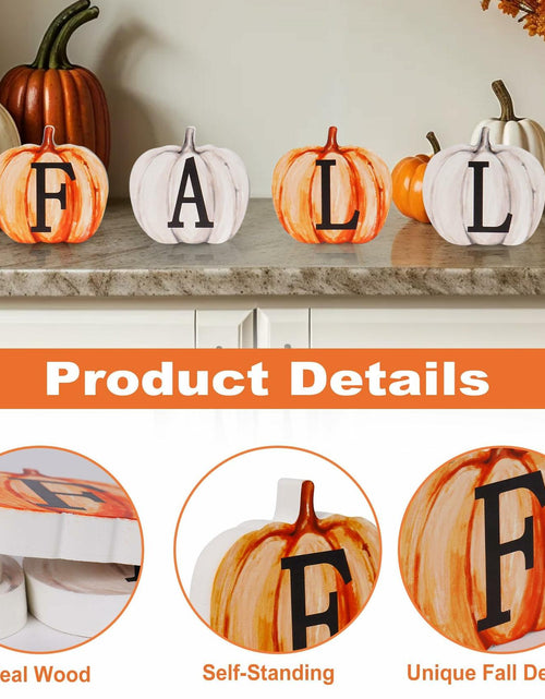 Load image into Gallery viewer, Popest 4 PCS Fall Pumpkin Decor Wood Sign Block Set White Farmhouse
