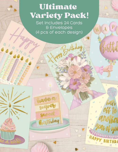 Load image into Gallery viewer, Birthday Cards Assortment Women Gold Foil 4x6 Envelopes 24 Pack
