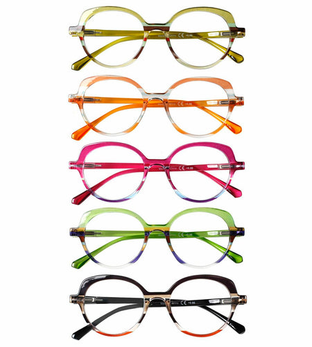 VisiWell Reading Glasses Women Blue Light Blocking 5 Pack 1.50 Mix Colors