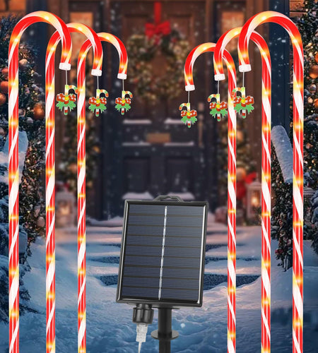 Qoosea Solar Christmas Lights 6 Pack Waterproof Candy Cane 78 LED Warm White